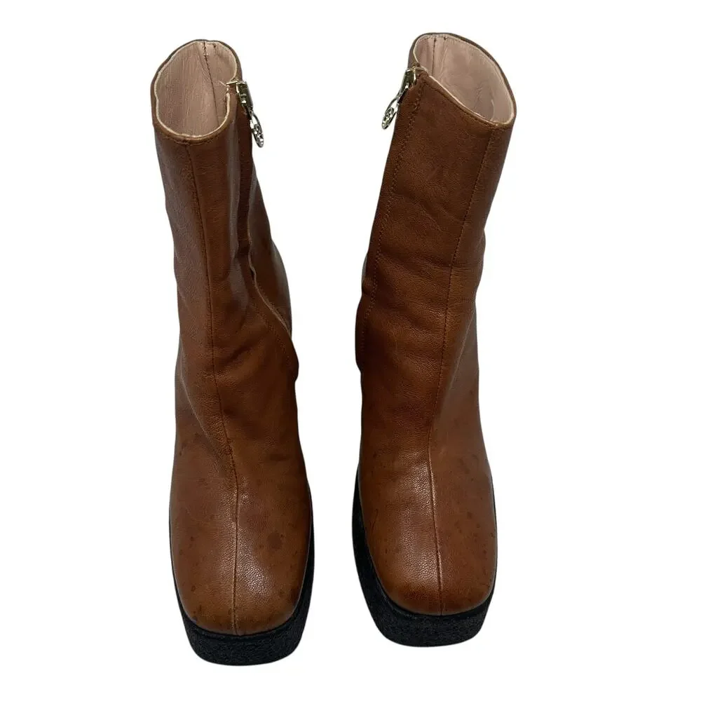 Brother Vellies Empire Platform Ankle Boots Brown Leather Made Italy‎ Womens 6